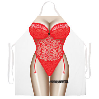'Red Lingerie Kitchen Apron-Red