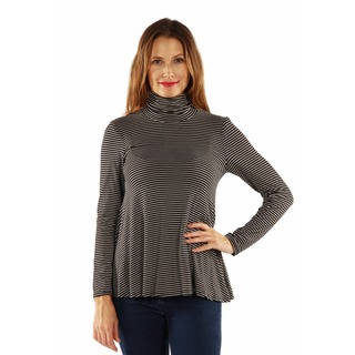 24/7 Comfort Apparel Women's Striped Turtleneck Sweater