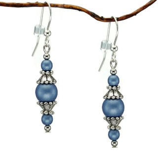 Jewelry by Dawn Round Blue Glass Beads With Pewter Accents Dangle Earrings