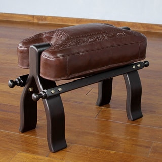 Handcrafted Mohena Wood Leather 'Colonial Wreath' Stool (Peru)