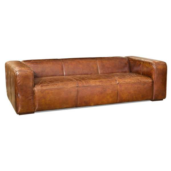 Aurelle Home Rustic Vintage Brown Top Grain Leather Sofa