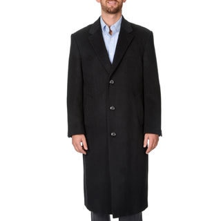 Pronto Moda Men's 'Harvard' Black Herringbone Full-length Coat