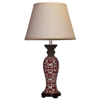 Crown Lighting 1-light Burgundy with White Geometric Pattern Ceramic Table Lamp