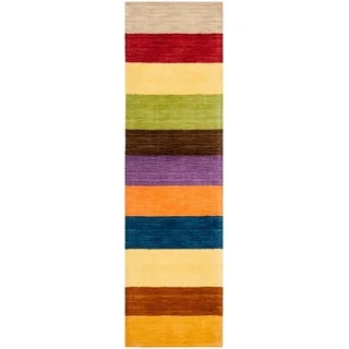 Safavieh Handmade Himalaya Yellow/ Multicolored Stripe Wool Gabbeh Rug (2'3 x 8')