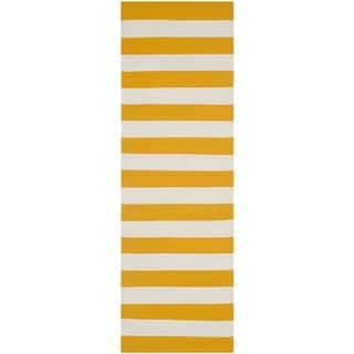Safavieh Hand-woven Montauk Yellow/ Ivory Cotton Rug (2'3 x 8')