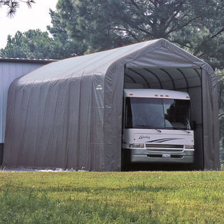 ShelterLogic Grey Automotive/ Boat Peak Style Outdoor Garage Storage Shed 18 feet wide x 28 feet long x 12 feet high