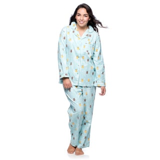 La Cera Women's Plus Size Owl Long Sleeve Pajama Set