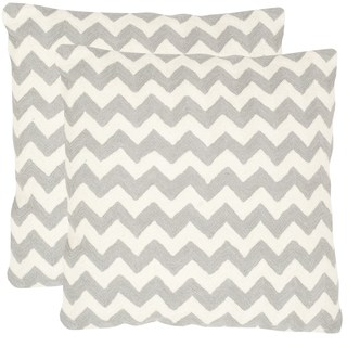 Safavieh Striped Telea Light Grey 18-inch Square Throw Pillows (Set of 2)