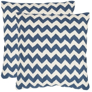 Safavieh Striped Telea Navy Blue 18-inch Square Throw Pillows (Set of 2)
