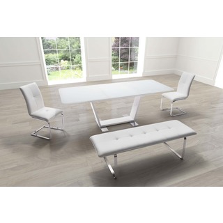 St. Charles Extension White Steel and Glass Dining Table