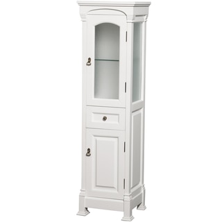 Wyndham Collection Andover 65-inch Solid Oak Bathroom Linen Tower with Cabinet Storage in White