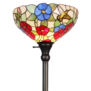 Tiffany-style Hummingbirds/ Flowers Design Torchiere Floor Lamp
