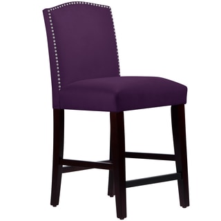 Made to Order Nail Button Arched Counter Stool in Velvet Aubergine