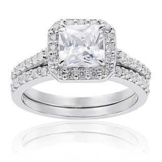 ICZ Stonez Sterling Silver 2 7/8ct TGW Cubic Zirconia Princess Bridal Engagement Ring Set
