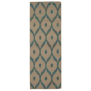 Rug Squared Olympia Beige/ Turquoise Graphic Area Rug (2'6 x 7'6)