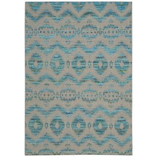 Rug Squared Olympia Turquoise/ Grey Graphic Area Rug (8' x 10'6)