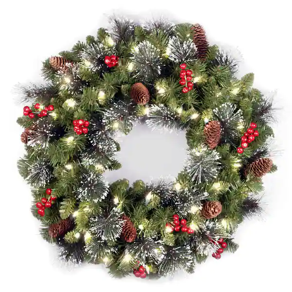 24-inch Holiday Spruce Wreath with Clear Lights