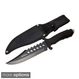 10.5-inch Black Hunting Knife with Rubber Handle and Sheath