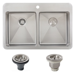 Ticor TR1700BG-BASK-DEL 33 Inch 16 Gauge Double Bowl Stainless Steel Overmount Drop-in Kitchen Sink