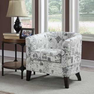 White Barrel Back Accent Chair with Printed Script Fabric