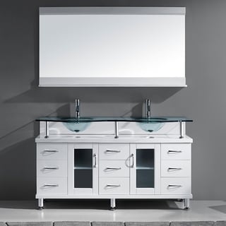 Virtu USA Vincente 59-inch White Double Sink Bathroom Vanity Set
