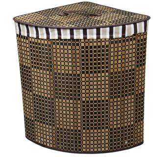 Checker Print Bow Front Bamboo Corner Laundry Basket