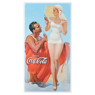 Vintage Metal Art 'Coke at the Beach' Decorative Tin Sign