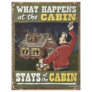 Vintage Metal Art 'What Happens at the Cabin' Decorative Tin Sign