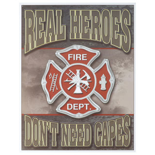 Vintage Metal Art 'Real Heroes Firemen' Decorative Tin Sign