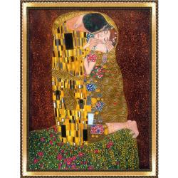 The Kiss, Full View by Gustav Klimt Metallic Embellished Framed Hand Painted Oil on Canvas