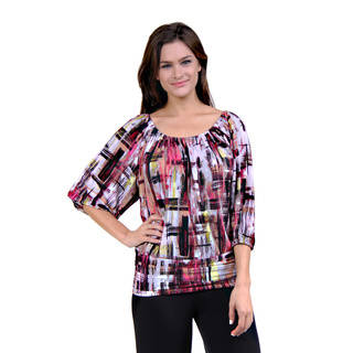 24/7 Comfort Apparel Women's Abstract Mosaic Pink Blouse