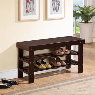 Solid Wood Espresso Finish Bench with Shoe Storage