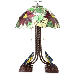 Tiffany-style Sinclaire Forest Table Lamp with Rotatable Butterflies