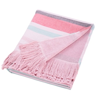 Authentic Turkish Cotton Terry Pestemal Pink Striped Bath and Beach Towel