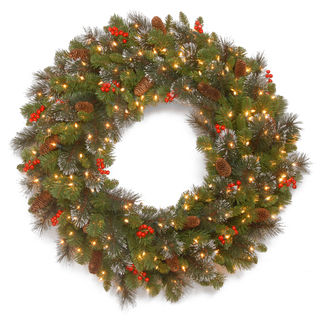 30-inch Crestwood Spruce Cone/ Berry Glitter Wreath with Silver Bristle and 50 Lights