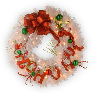 24-inch Decorative Collection HO HO HO Ornament Wreath with 50 Warm White Battery Operated LED Lights