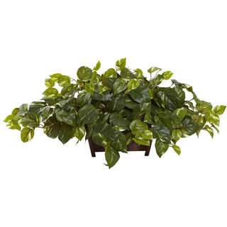 Nearly Natural Pothos with a Rectangle Decorative Planter