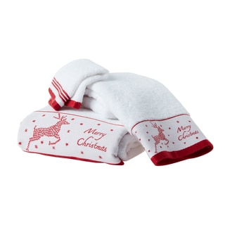 Enchante 'Christmas Reindeer' Embroidered Turkish Cotton 2 or 3 piece Towel Set