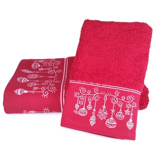 Enchante Holiday Ornaments Embellished Turkish Cotton 2-piece Towel Set