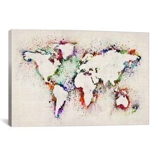 iCanvas Michael Thompsett Map of The World Paint Splashes Canvas Print Wall Art
