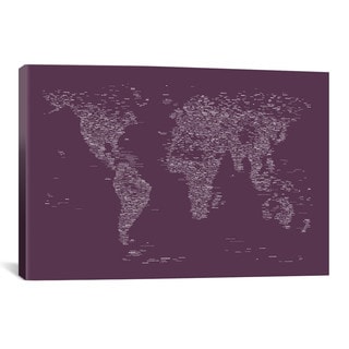 iCanvas Michael Thompsett Font World Map (Purple) Canvas Print Wall Art
