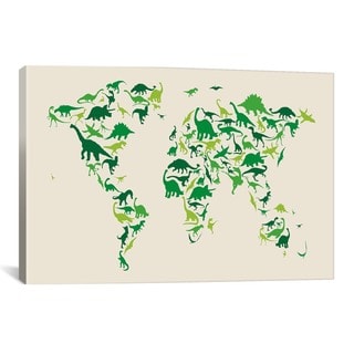 iCanvas Michael Thompsett Dinosaur Map Of The World Canvas Print Wall Art