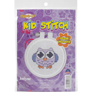 Kid Stitch Owl Mini Counted Cross Stitch Kit-3" Round 11 Count
