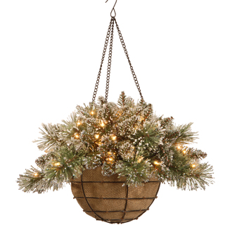 20-inch Glittery Bristle Pine Hanging Basket