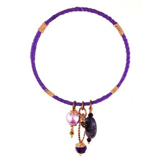 Bleek2Sheek 'Bohemian Rhapsody' Handmade Purple Ribbon Wrapped Charm Bangle Bracelet