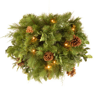 20-inch Decorative Collection Juniper Mix Pine Kissing Ball with 30 Soft White LEDs