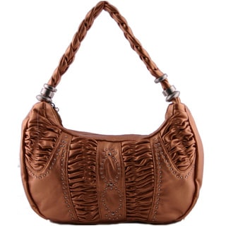 24/7 Comfort Apparel Metallic Faux Leather Ruched Handbag