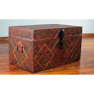 Hand-crafted Leather Nutmeg Wood 'Interwoven' Chest (Peru)