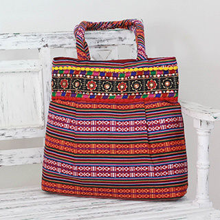 Hand-crafted Cotton 'Rainbow Charm' Shoulder Bag (India)