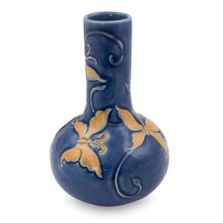 Handcrafted Celadon Ceramic 'Ocean Butterflies' Vase (Thailand)